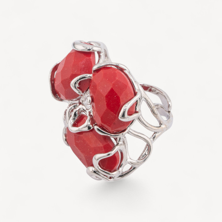 Anillo De Bronce Con Ojo De Gato 32x36mm Tamaño Ajustable Rodio Rojo Rubí