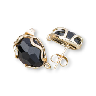 Aretes de Bronce Ojo de Gato Facetados Irregulares Base 13x17mm 4 Pares Negro Dorado