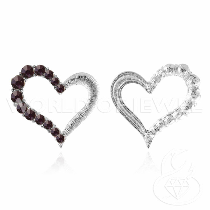 Distanziatore Di Ottone Con Strass Cuore Forato 48mm 10pz Viola