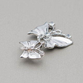 Distanziatore Di Ottone Con Strass Farfalla 24x35mm 22pz Bianco