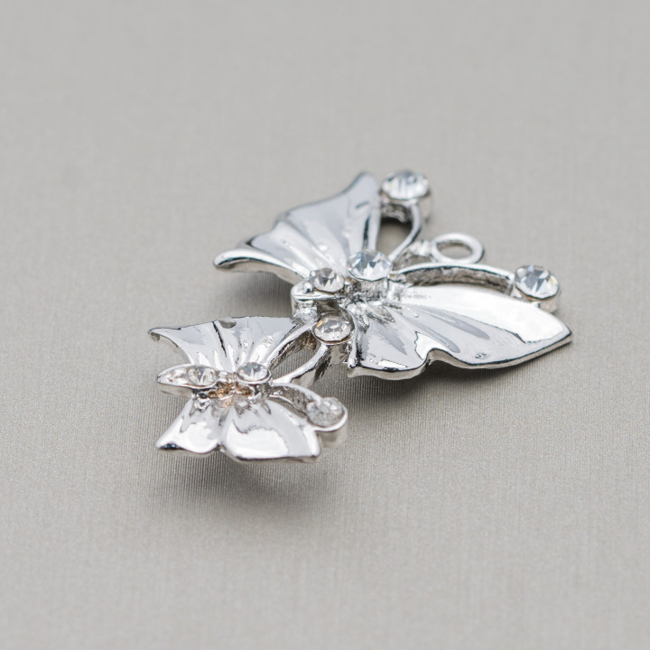 Abstandshalter aus Messing mit Schmetterlings-Strass 24x35mm 22St Weiß