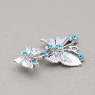 Intercalaire Laiton Avec Strass Papillon 24x35mm 22pcs Celeste