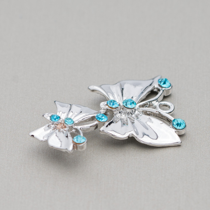 Brass Spacer With Butterfly Rhinestones 24x35mm 22pcs Light Blue