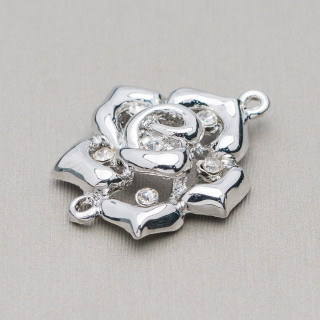 Intercalaire Laiton Avec Fleur Strass 25x30mm 22pcs Blanc