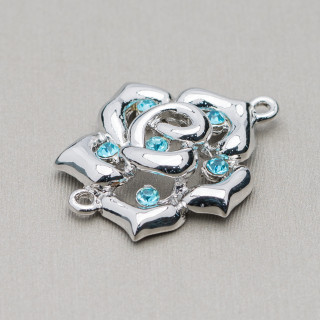 Distanziatore Di Ottone Con Strass Fiore 25x30mm 22pz Celeste