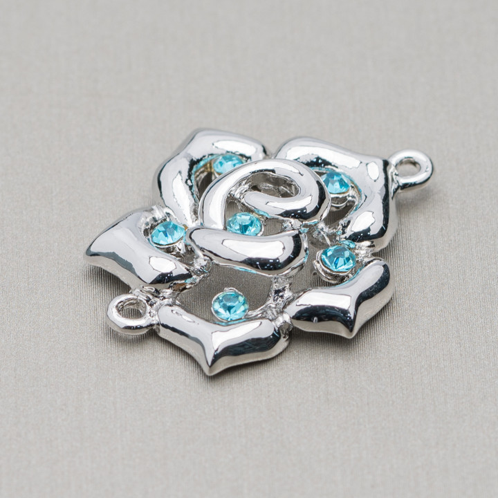 Separador Latón Con Flor Strass 25x30mm 22uds Azul Claro