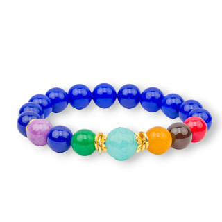 Elastisches Armband mit 10–12 mm großen Steinen und blauer Jadebronze