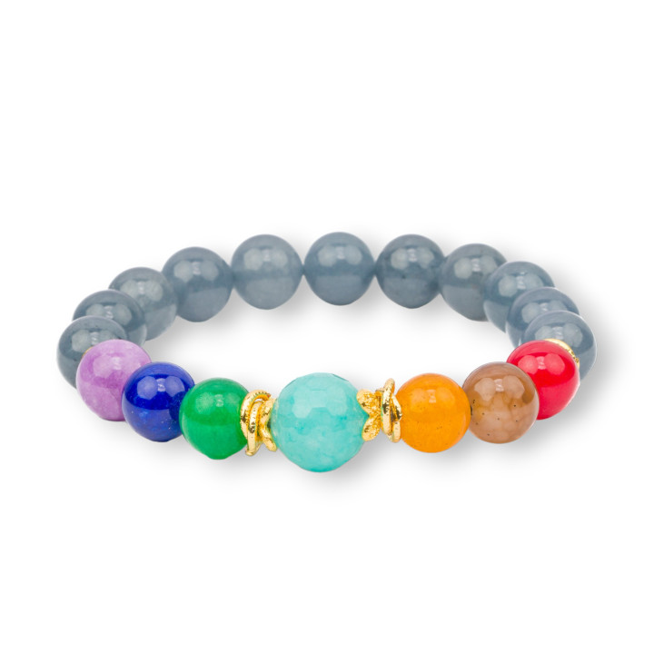 Elastisches Armband mit 10-12 mm harten Steinen und grauer Jadebronze