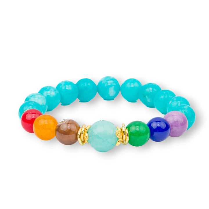 Elastisches Armband mit 10–12 mm großen Steinen und türkisfarbener Jadebronze