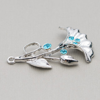Brass Spacer With Rhinestone Flower 25x40mm 25pcs Light Blue