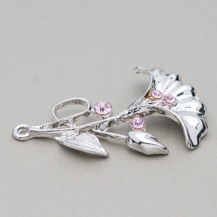 Intercalaire Laiton Avec Fleur Strass 25x40mm 25pcs Rose