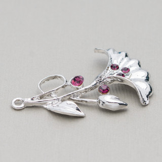 Distanziatore Di Ottone Con Strass Fiore 25x40mm 25pz Viola