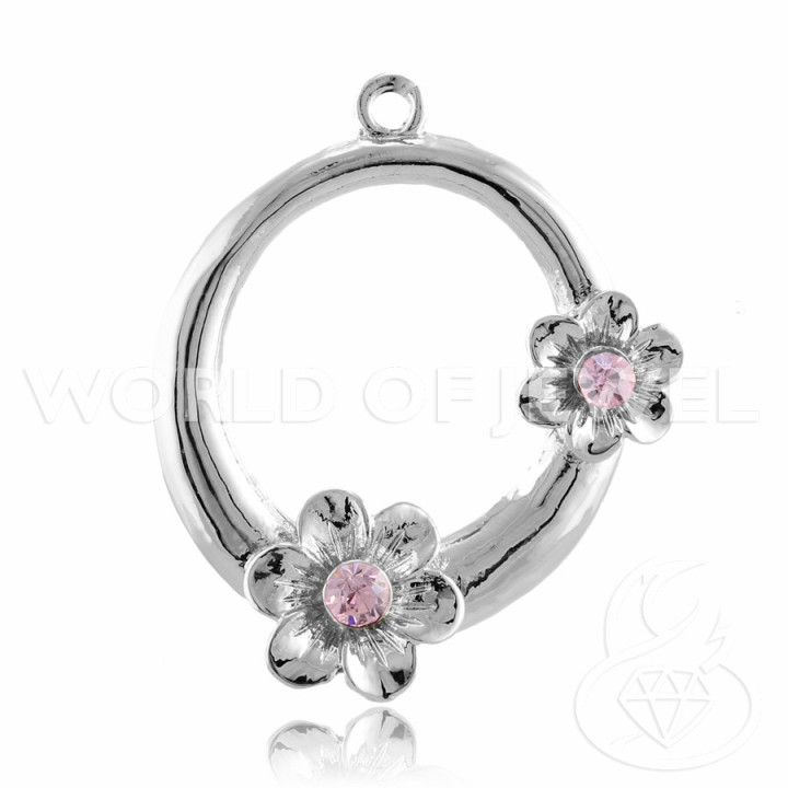 Brass Spacer With Rhinestone Flower 37mm 22pcs Pink