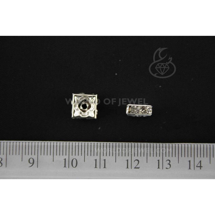 08mm Silberne Quadratische Abstandshalter aus Messing mit Strasssteinen 50 Stk