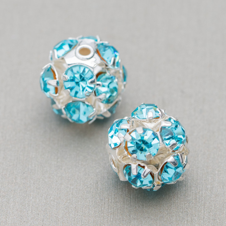 Μπαλάκια από ορείχαλκο Rhinestone 10mm 40τμχ Επιχρυσωμένο Μπλε