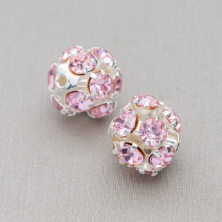 Intercalaire Boules Strass Laiton 10mm 40pcs Argent Rose