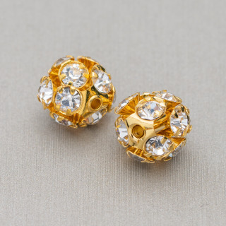 Brass Rhinestone Ball Spacer 12mm 30pcs Golden