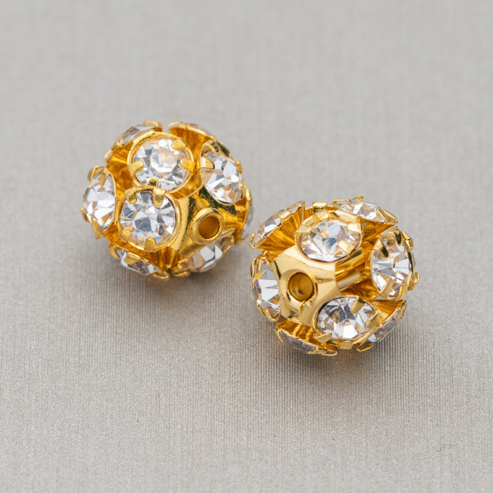 Distanziatore Palline Strass Di Ottone 12mm 30pz Dorato