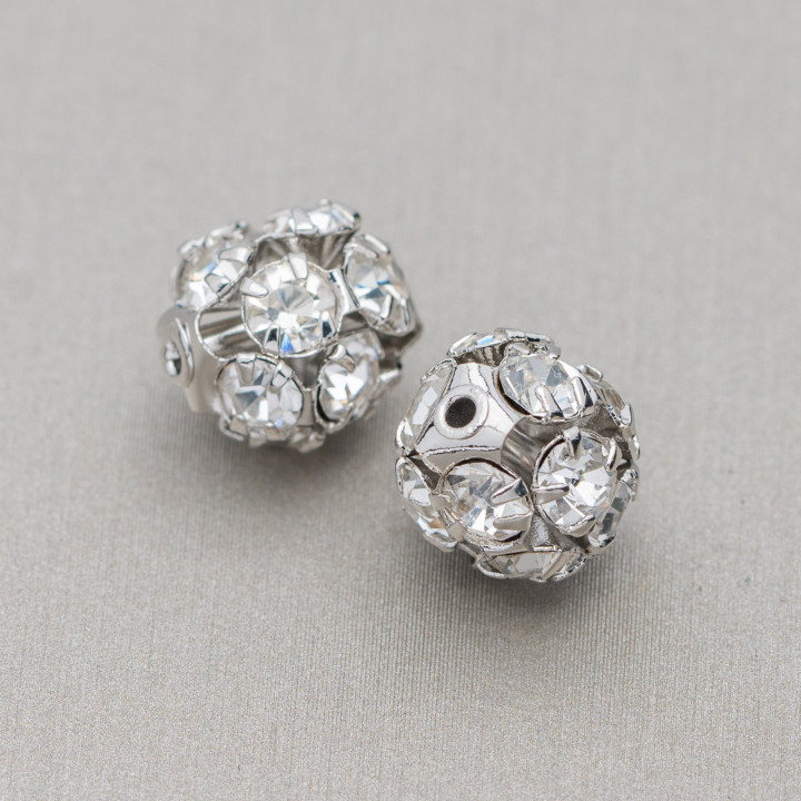 Distanziatore Palline Strass Di Ottone 12mm 30pz Rodiato