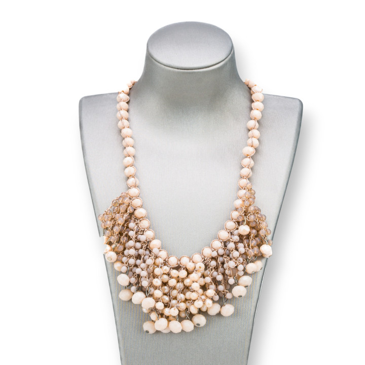 Collier Cristal Rondelle Cascade 49cm Extensible A 57cm Ivoire