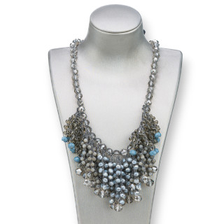 Cascading Rondelle Crystal Choker Necklace 49cm Extendable up to 57cm Gray