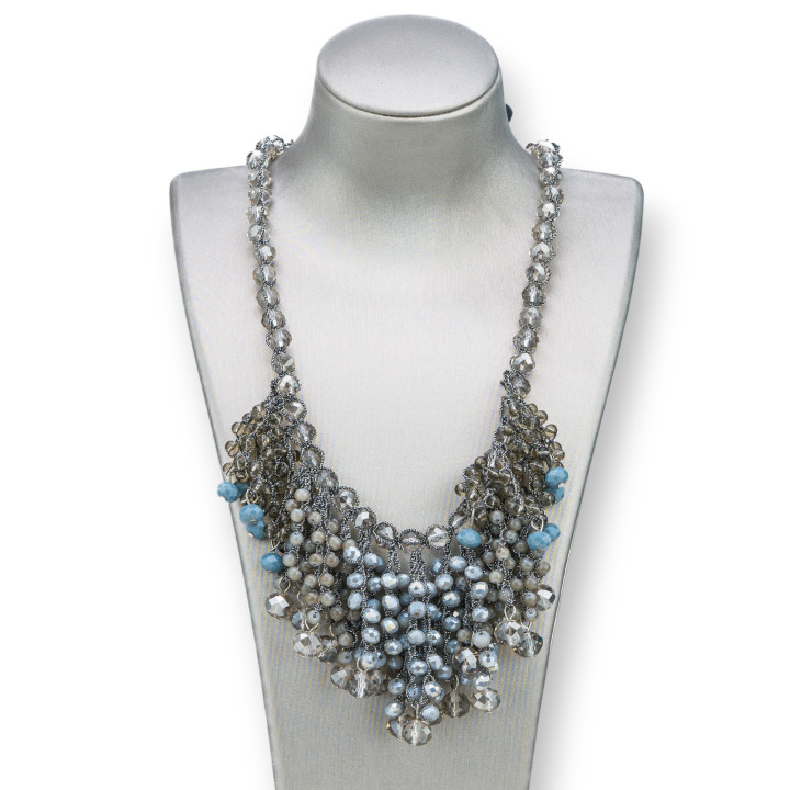 Cascading Rondelle Crystal Choker Necklace 49cm Extendable up to 57cm Gray