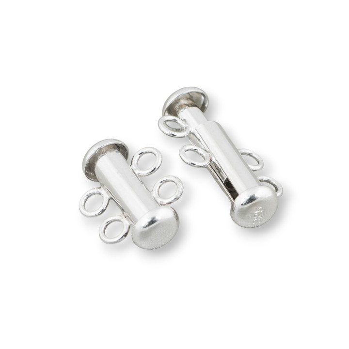 Chiusura Di Argento 925 A Baionetta Multifilo A 2 Fili 15mm 4pz Rodiato