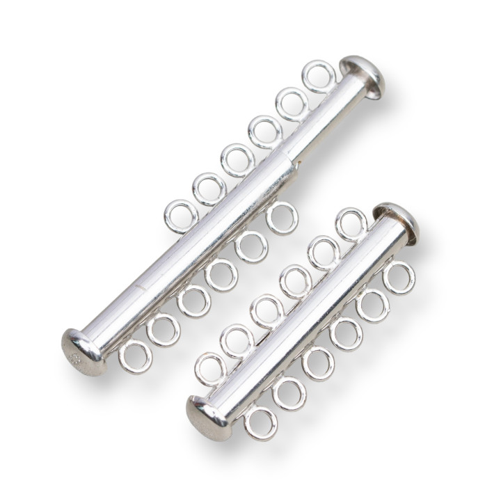925 Silver Multistrand Bayonet Clasp 6 Strands 32mm 2pcs Rhodium Plated