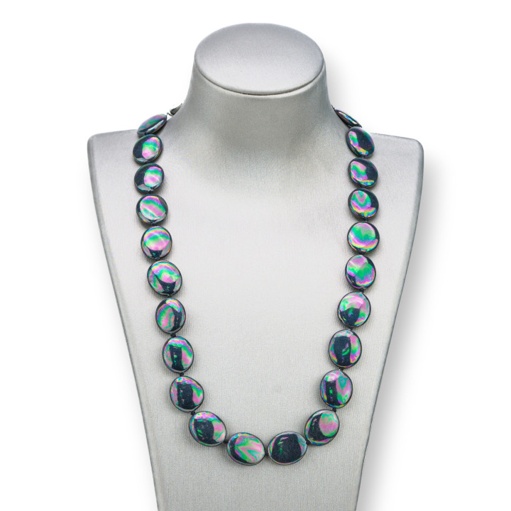 Collar De Perlas De Mallorca Planas Ovaladas 12x15mm Con Cierre De Latón 44-49cm Negro Thaiti