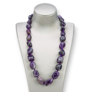 Halskette aus Hartsteinen Trommelstein in Abstufung mit Messingverschluss 50-54cm Amethyst