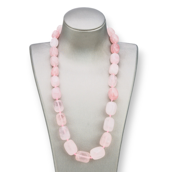 Collier De Pierres Semi-précieuses Pierre Roulée Gradée Avec Fermoir En Laiton 50-54cm Quartz Rose