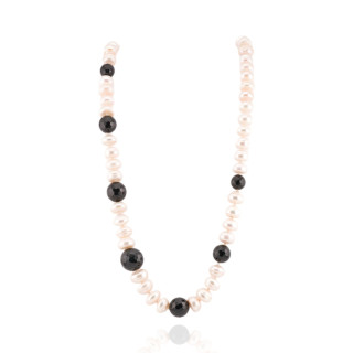 Collier Charleston de Perles de Rivière nouées et Pierres Semi-précieuses 80cm : El