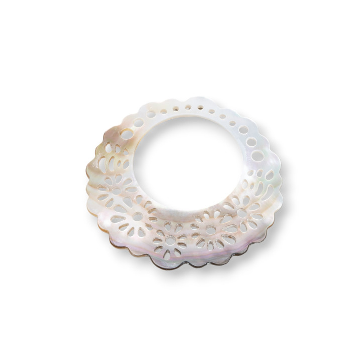 Mother of Pearl μενταγιόν Εξάρτημα Επεξεργασμένο Πιάτο Εγχάρακτο Κύκλο 50mm 1τμχ