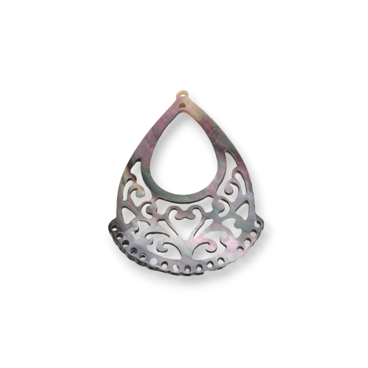 Mother of Pearl Pendant Component Plate Worked Drop Engraved 38x51mm 1pc