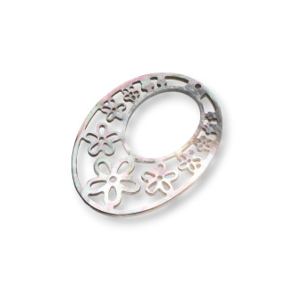 Mother of Pearl Pendant Component Oval Engraved Plate 42x57mm 1pc