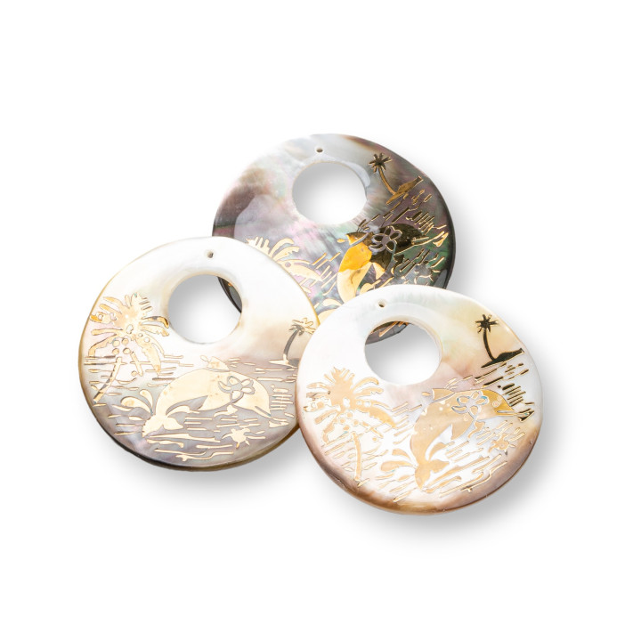 Pendentif Composant De Nacre Ronde Plaque 40mm 3pcs Doré Dauphin