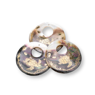 Perlmutt-Anhänger Komponente Runde Platte 40 mm 3 Stk. Goldenes Schildpatt