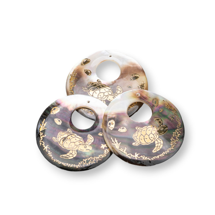 Pendentif Nacre Composant Plaque Ronde 40mm 3pcs Ecaille Dorée