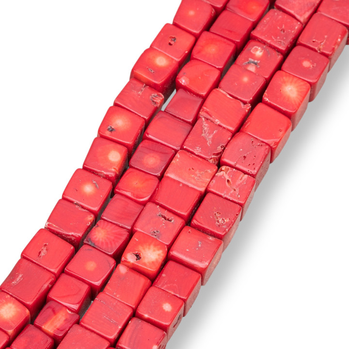 Corallo Bamboo Rosso Cubo 9-13mm
