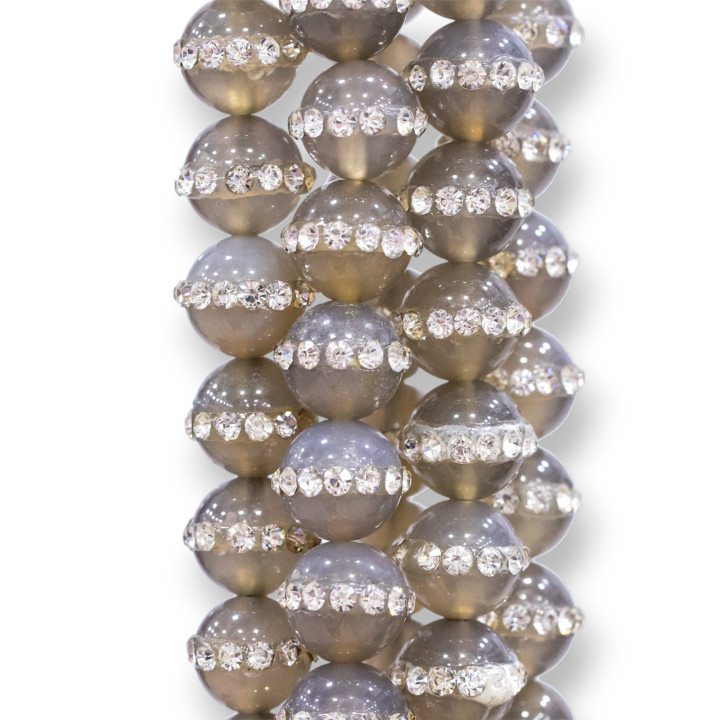 Gray Agate With Smooth Round Rhinestones 08mm