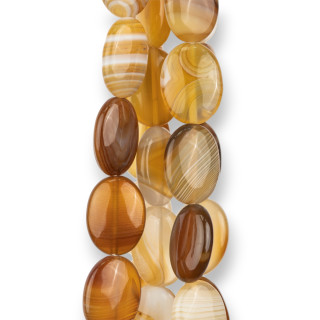 Agate Brun Ocre Rayé Ovale Plat 15x20mm