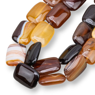 Agate Brune Ocre Rayée Rectangle Plat 18x25mm