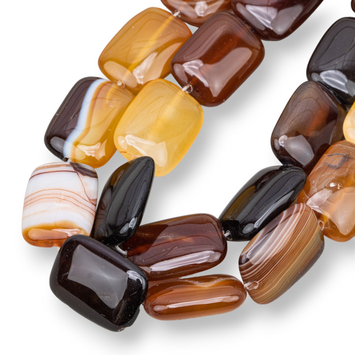 Agate Brune Ocre Rayée Rectangle Plat 18x25mm