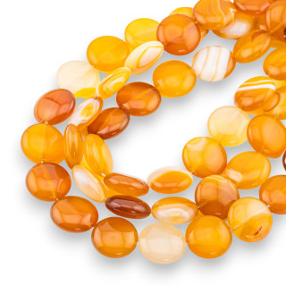 Brown Yellow Striped Agate Round Flat Smooth 16mm