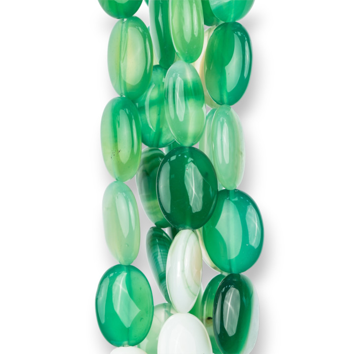 Agata Verde Striata Ovale Piatto 13x18mm