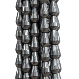 Hematite Faceted Briolette Drops 05x08mm Semi-opaque Natural