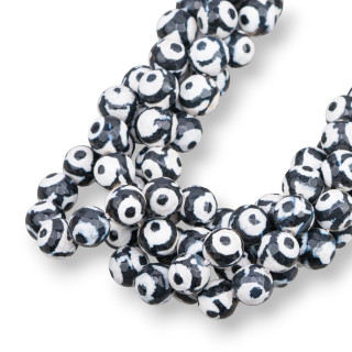 Agate Tibétaine Facette 08mm Cercle Noir