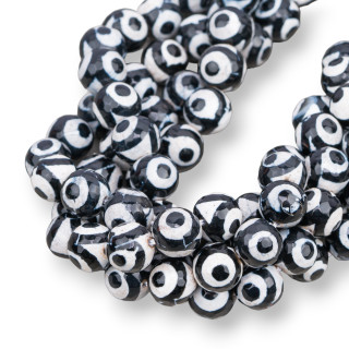 Agata Tibetana Facetada 10mm Circulo Negro