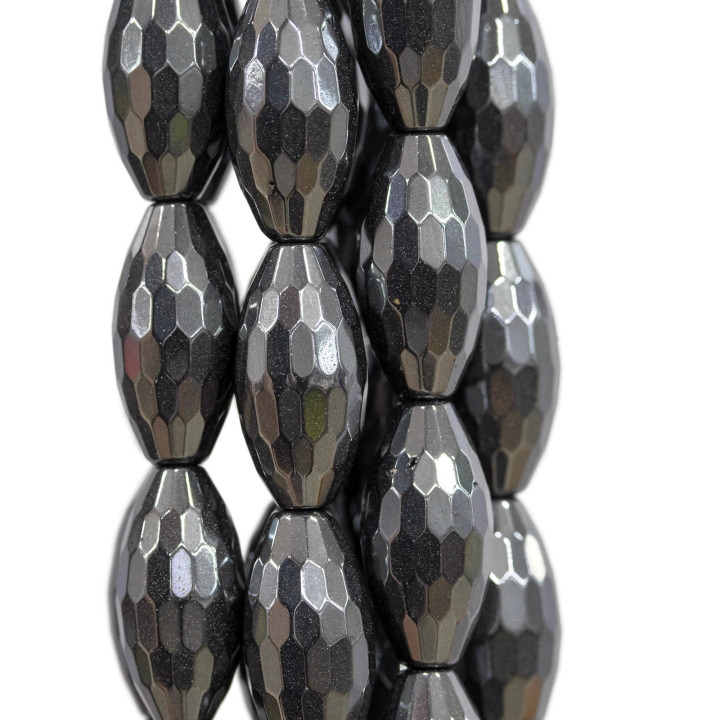 Facettierter Reis-Hämatit 08x16mm Semi-Opaque Natural