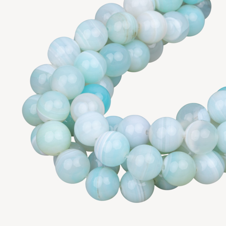 Agate Rayée Bleu Clair Ronde Lisse 10mm Transparente
